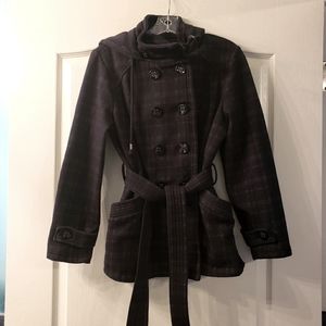 Juniors Grey/Black Plaid Coat